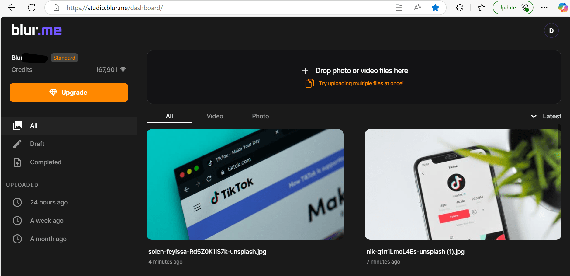 Subir imagen con marca de agua al editor BlurMe online