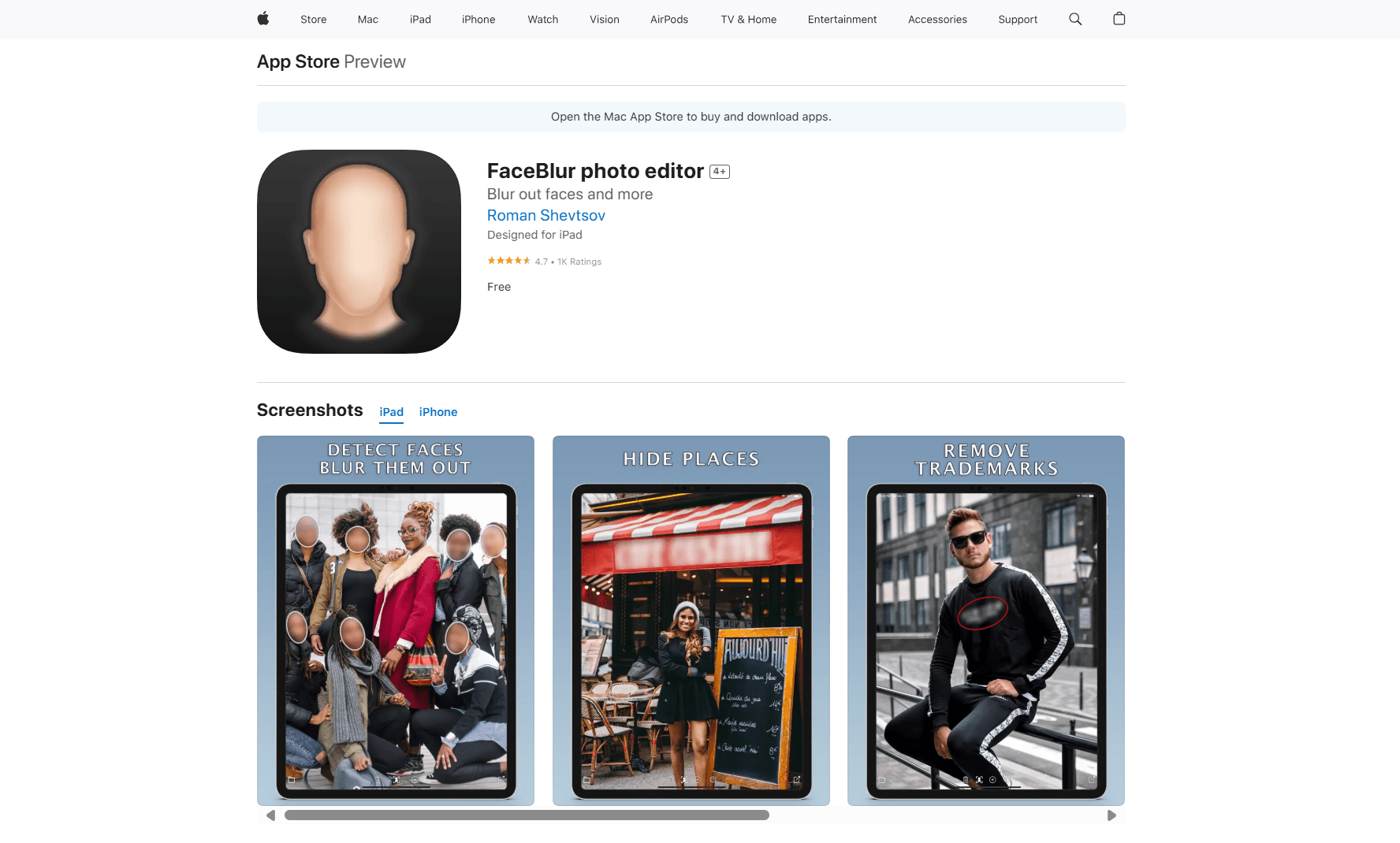 Capture d'écran de l'interface de FaceBlur pour flouter des visages sur des photos et vidéos