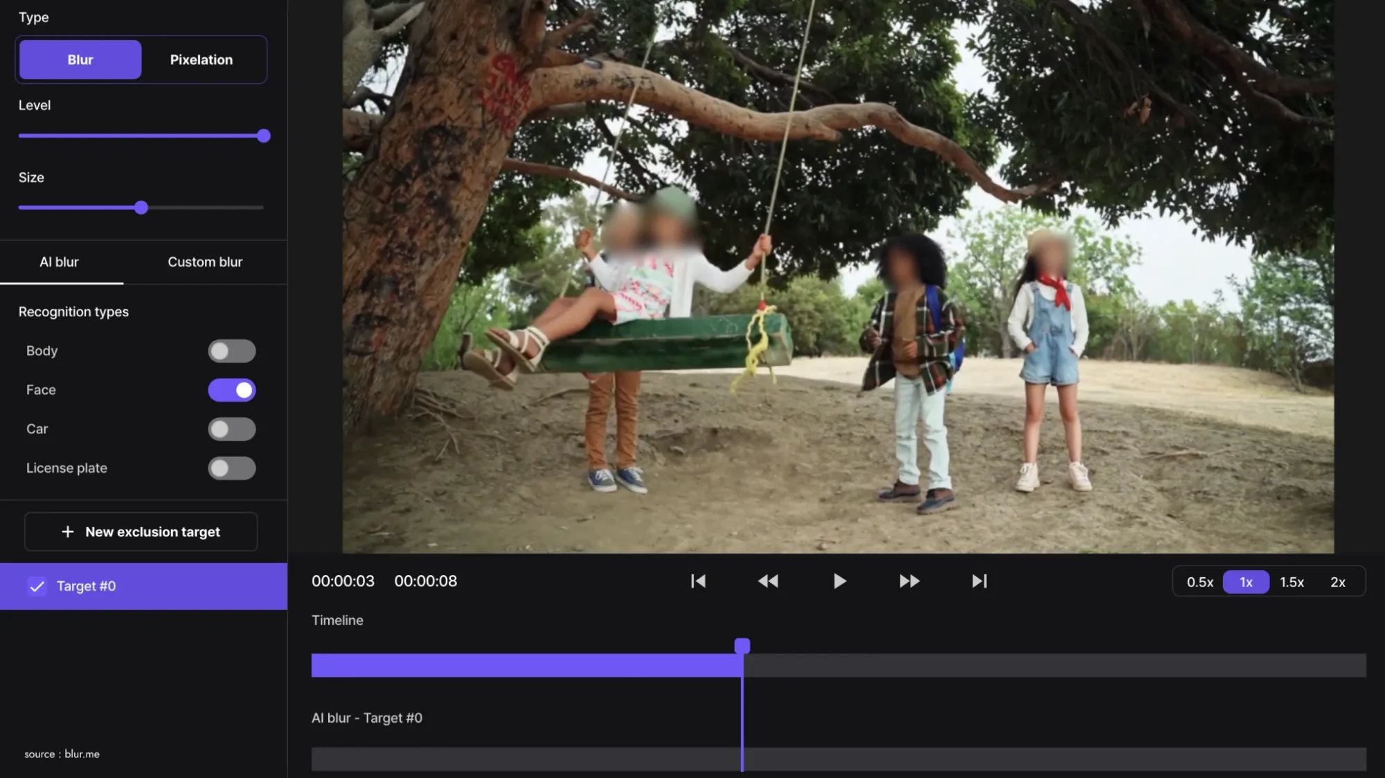 BlurMe AI face blurring tool interface for secure and easy video privacy protection