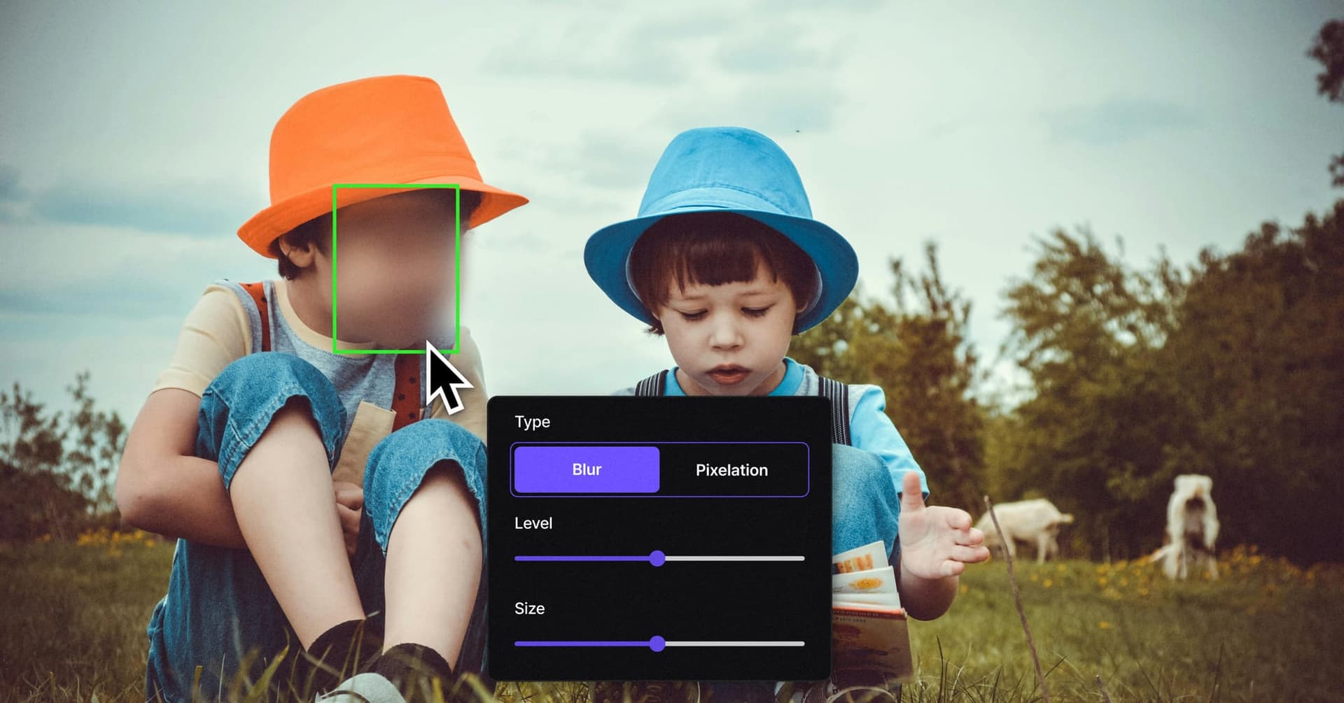 Blurred image of children playing outdoors, using BlurMe for privacy protection through blurring tools.