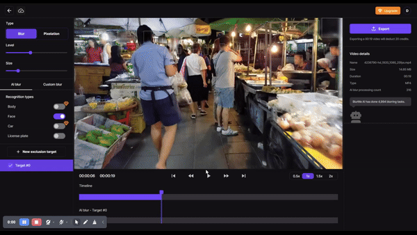 BlurMe Studio interface showing easy to select blur tools