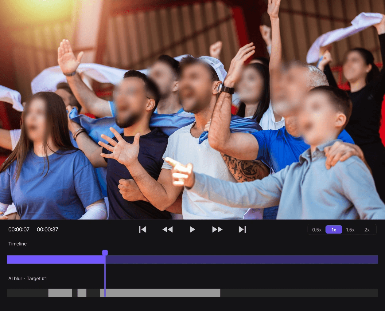 Image of adults and children at public event with blurred faces using BlurMe