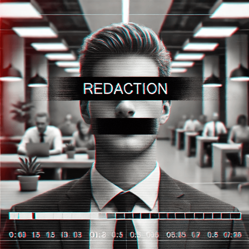 Redaction of face by using black bar to cover and black out for privacy protection.