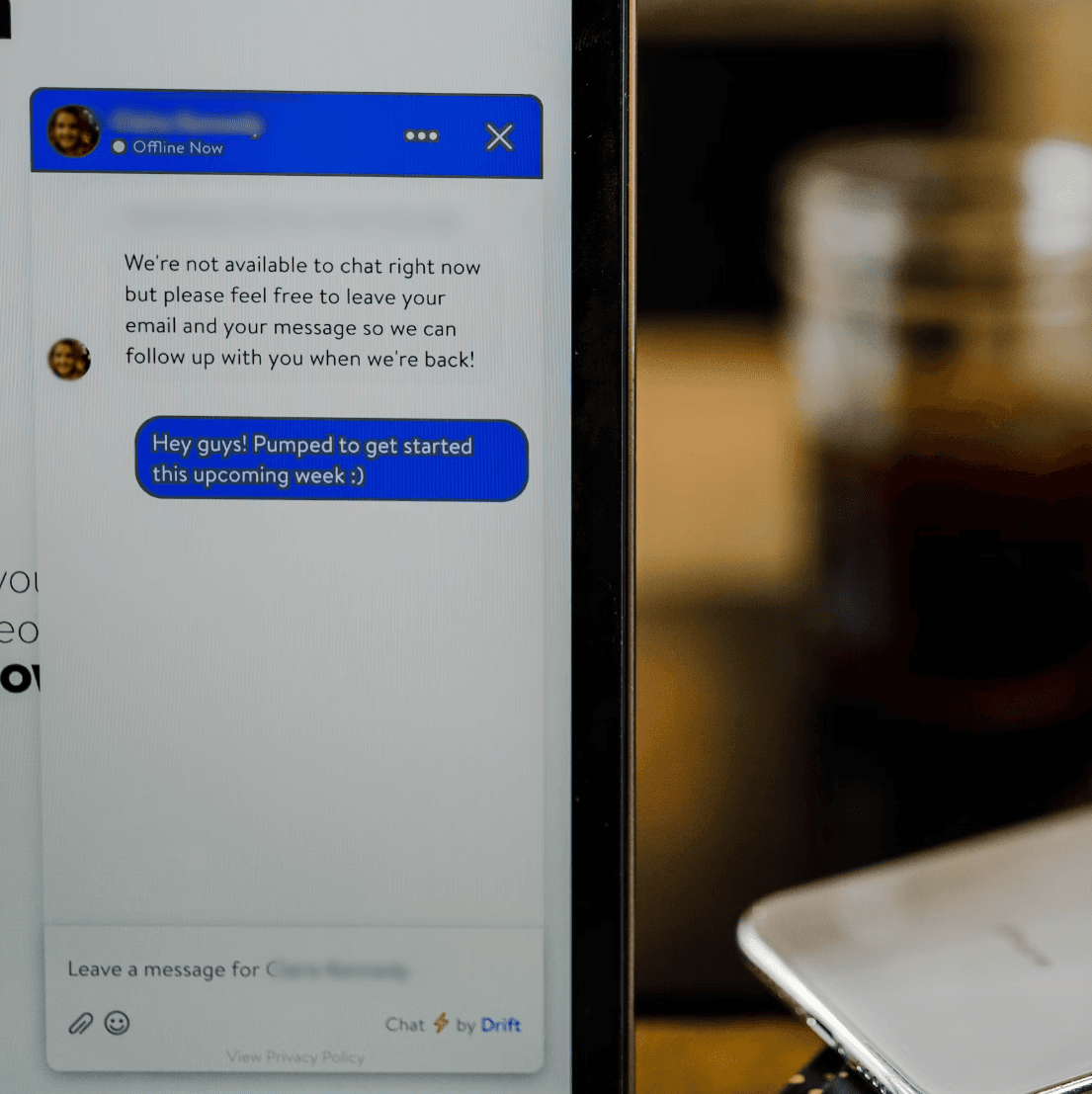 Screenshot of a private text message that has the username blurred by BlurMe for privacy protection