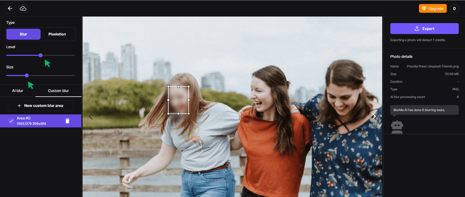 Outil curseur dans l’interface de BlurMe permettant aux utilisateurs de définir l’intensité du flou pour une image