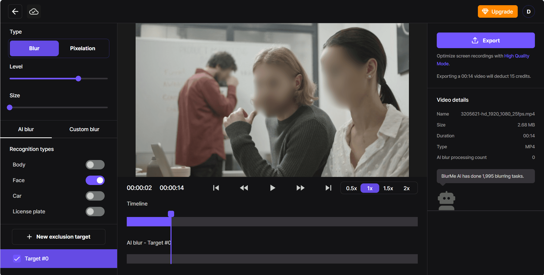Capture d'écran d'un visage flouté dans une vidéo
