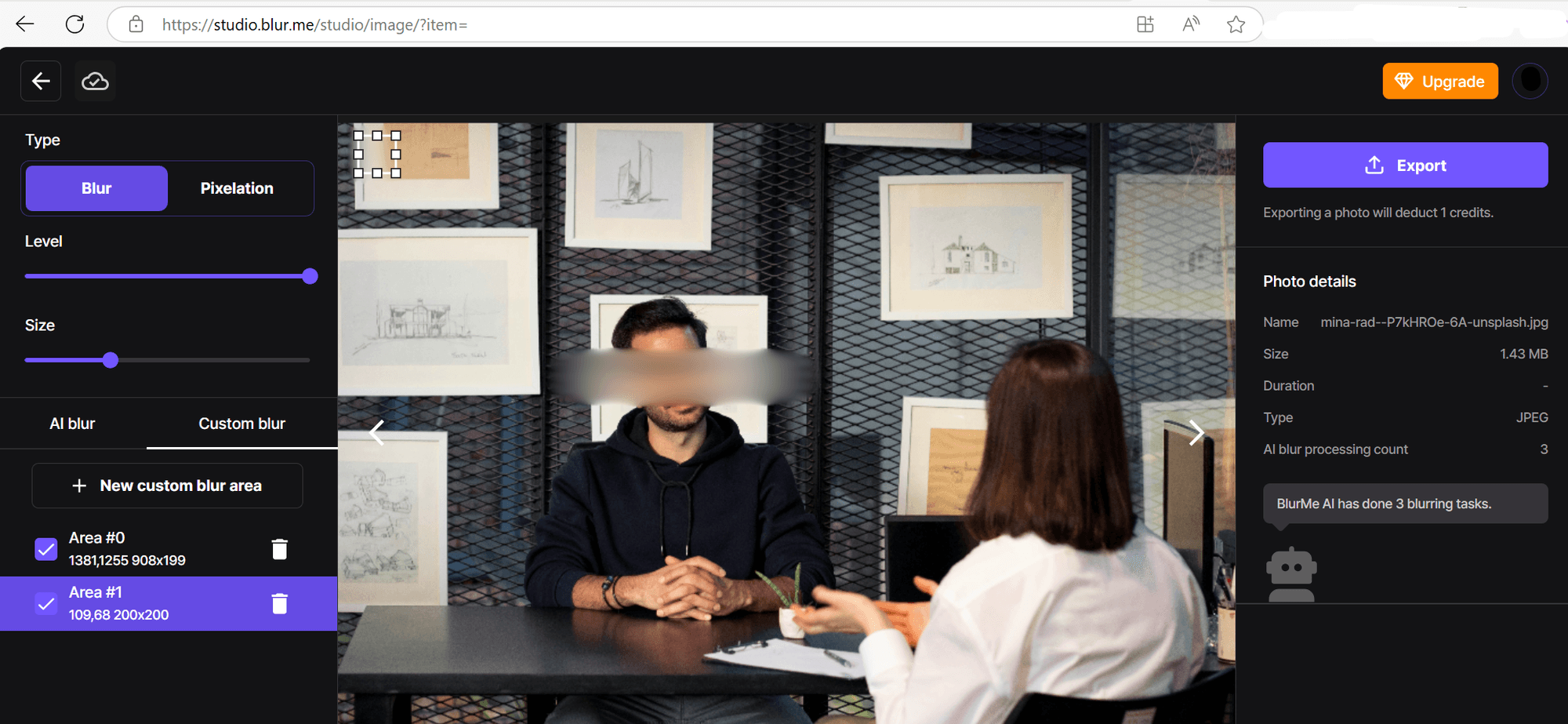 Applying a blur effect over a face in a video using BlurMe’s editor