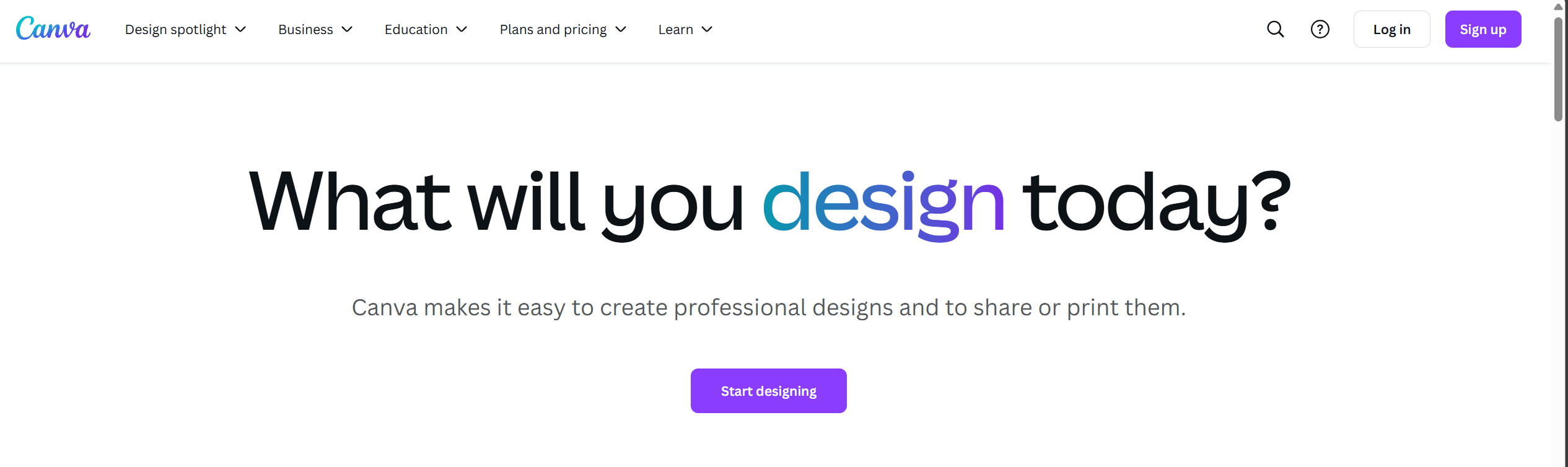 Homepage of Canva content creation app