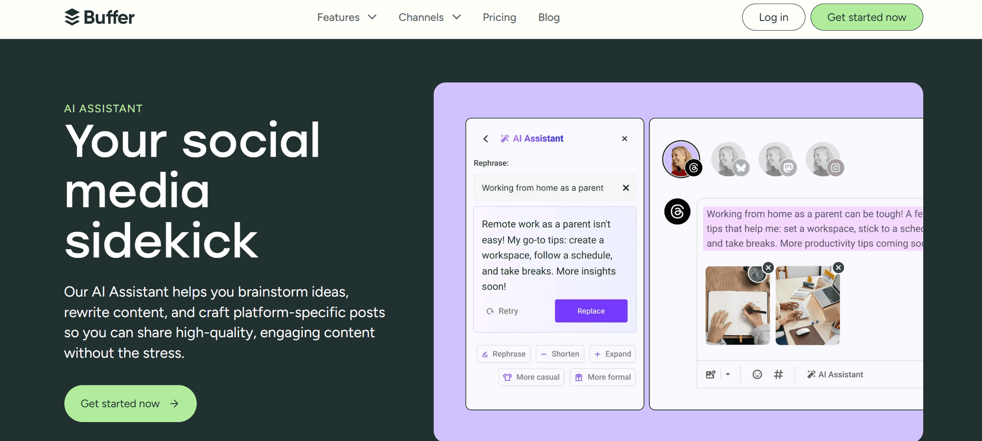 Homepage of Buffer interface for content optimization
