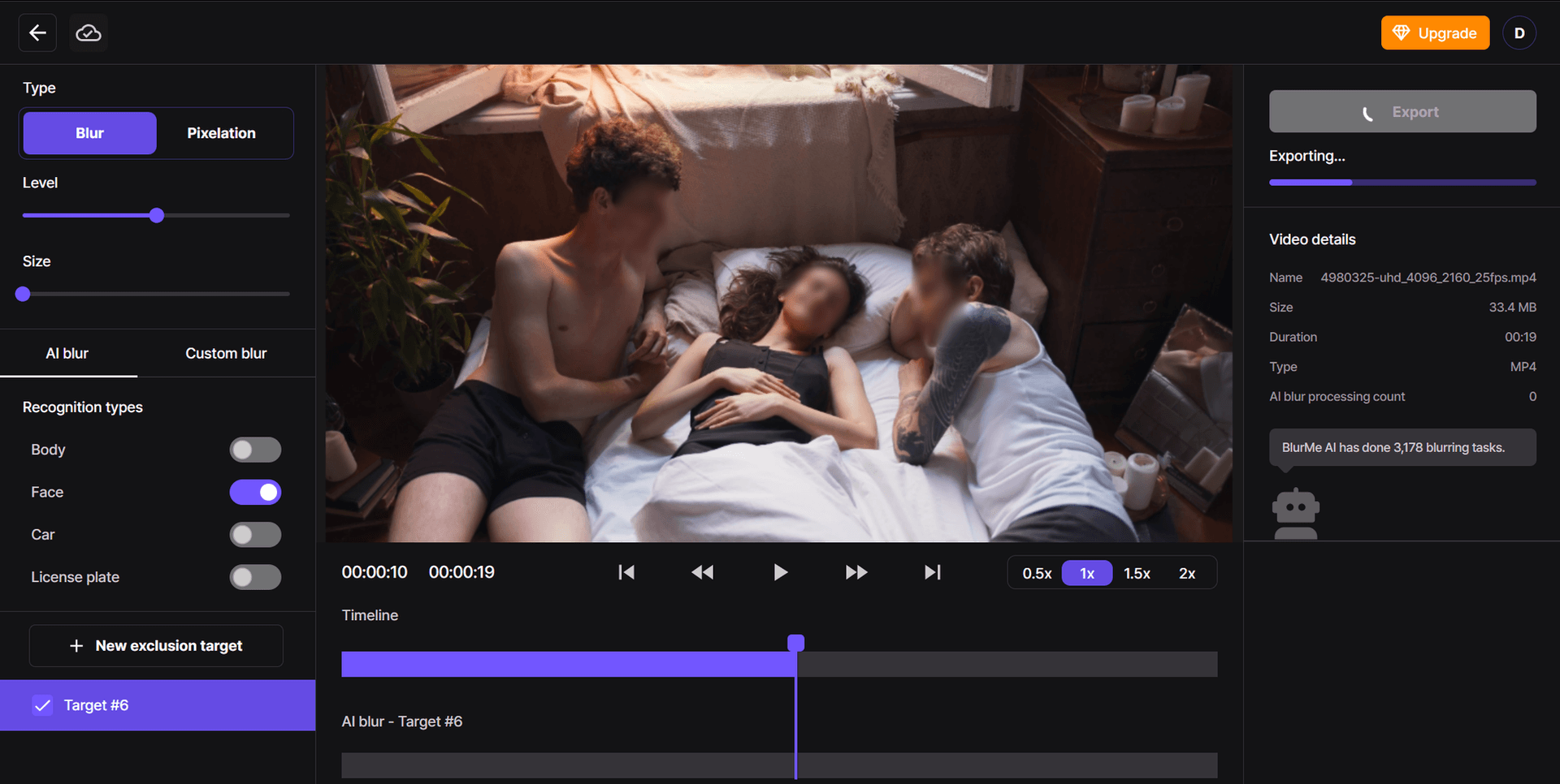 Downloading a video with blurred faces from BlurMe, ready for OnlyFans