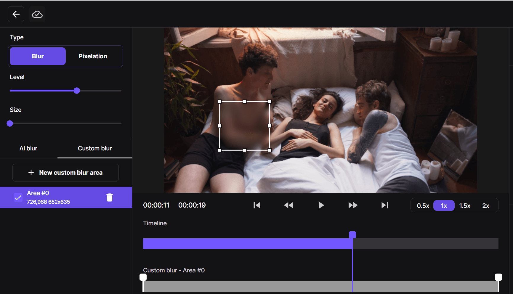 Adjusting the intensity of the blur effect on faces in a video on BlurMe