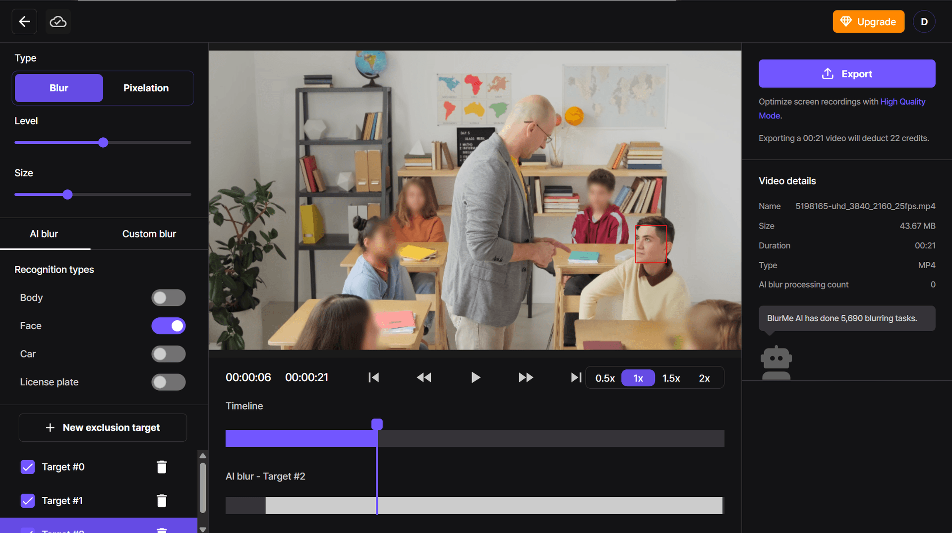 Selecting faces to blur and unblur in video