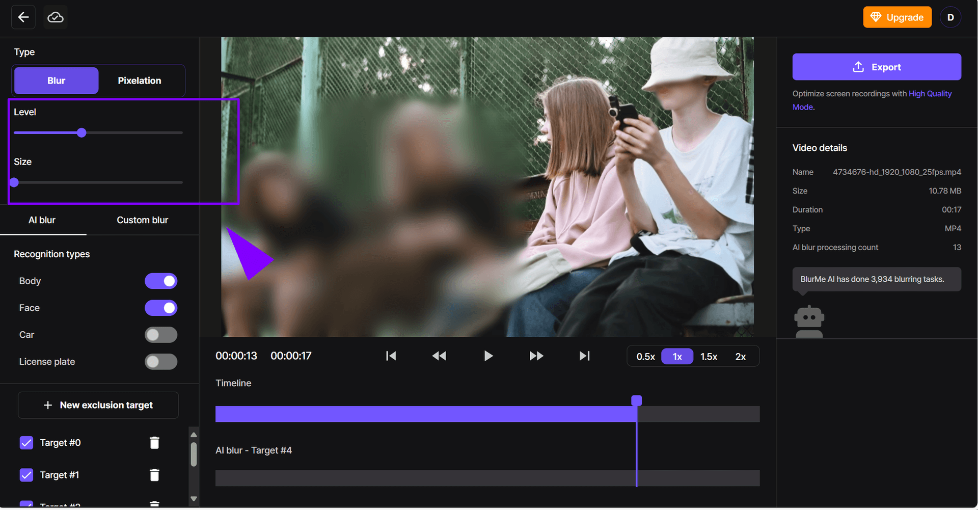 Blurring multiple people with adjustable blur intensity using BlurMe