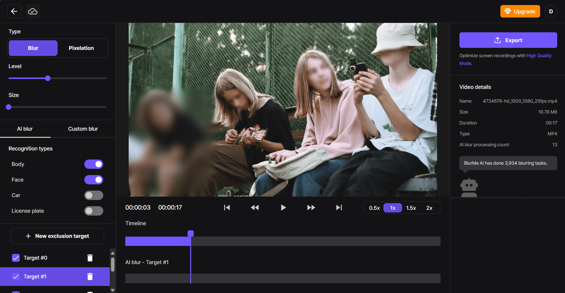 Selecting and targeting a person in the video to remove them