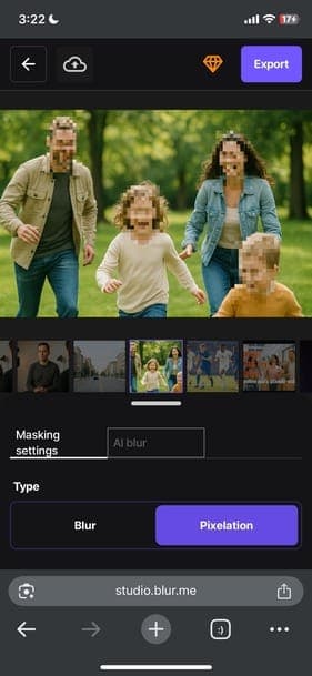 Sélection de l'outil de pixélisation dans l'interface de l'éditeur de BlurMe