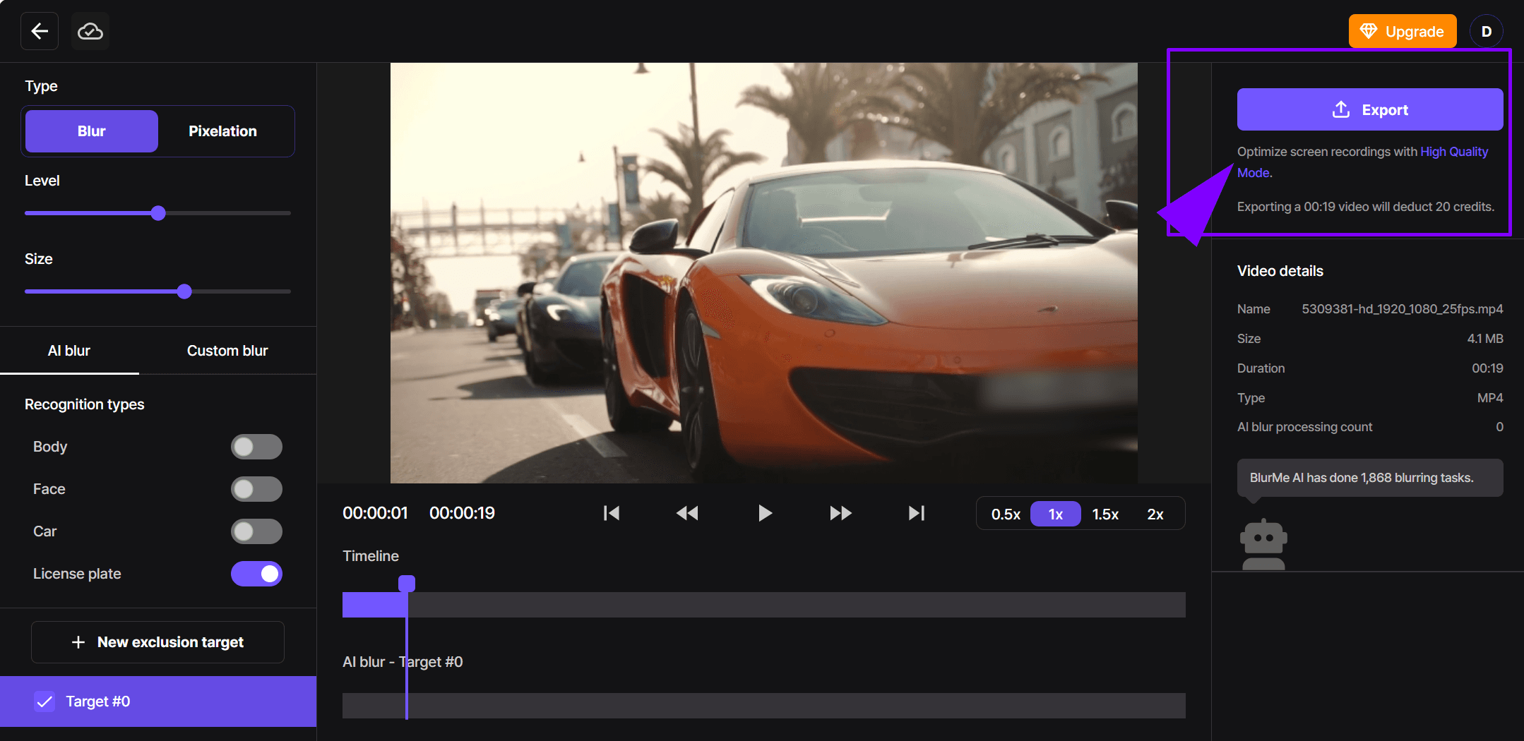 Downloading processed video with license plates blurred out