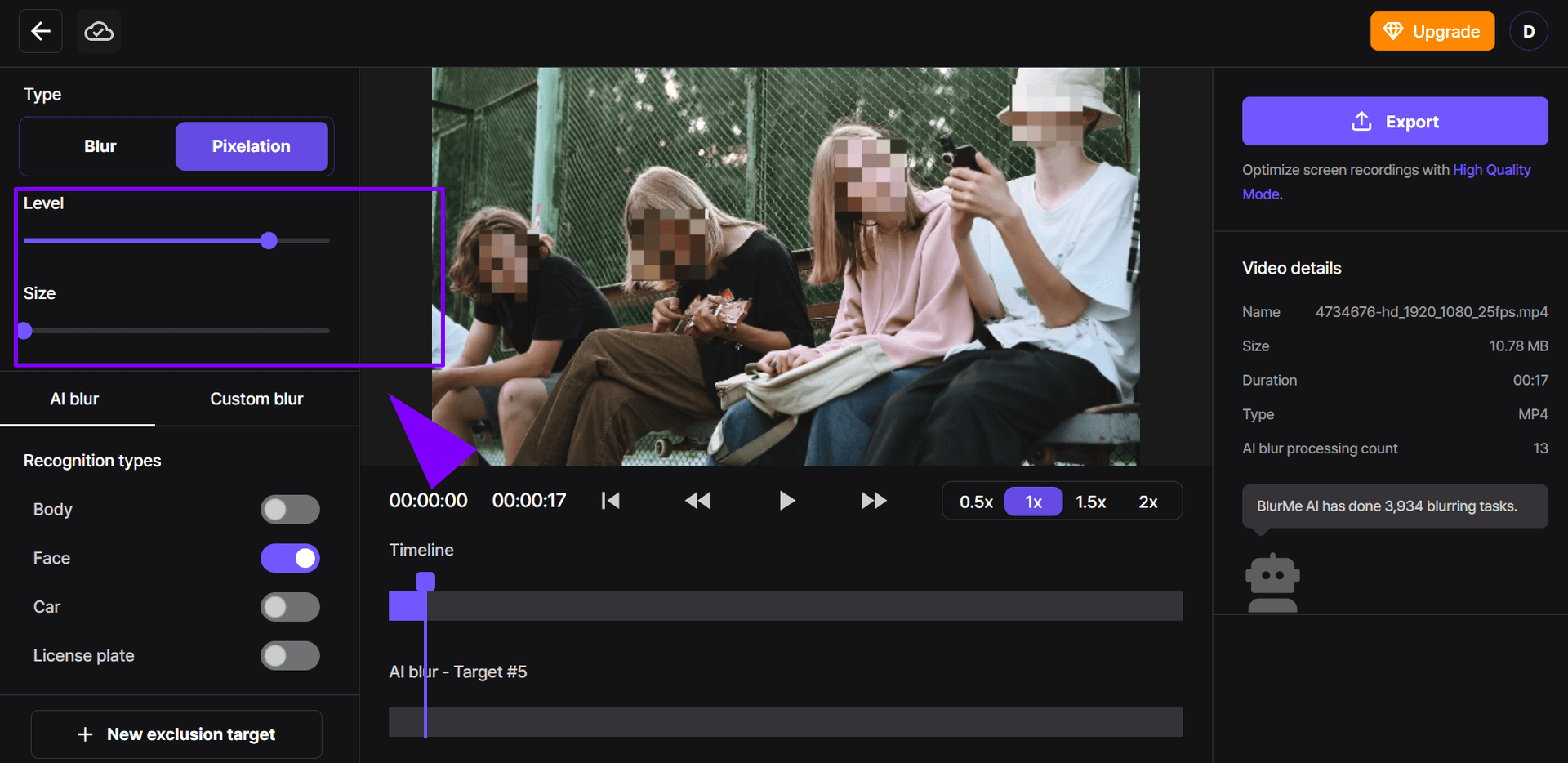 Ajuster l'intensité de la pixelisation pour créer une vidéo pixélisée personnalisée