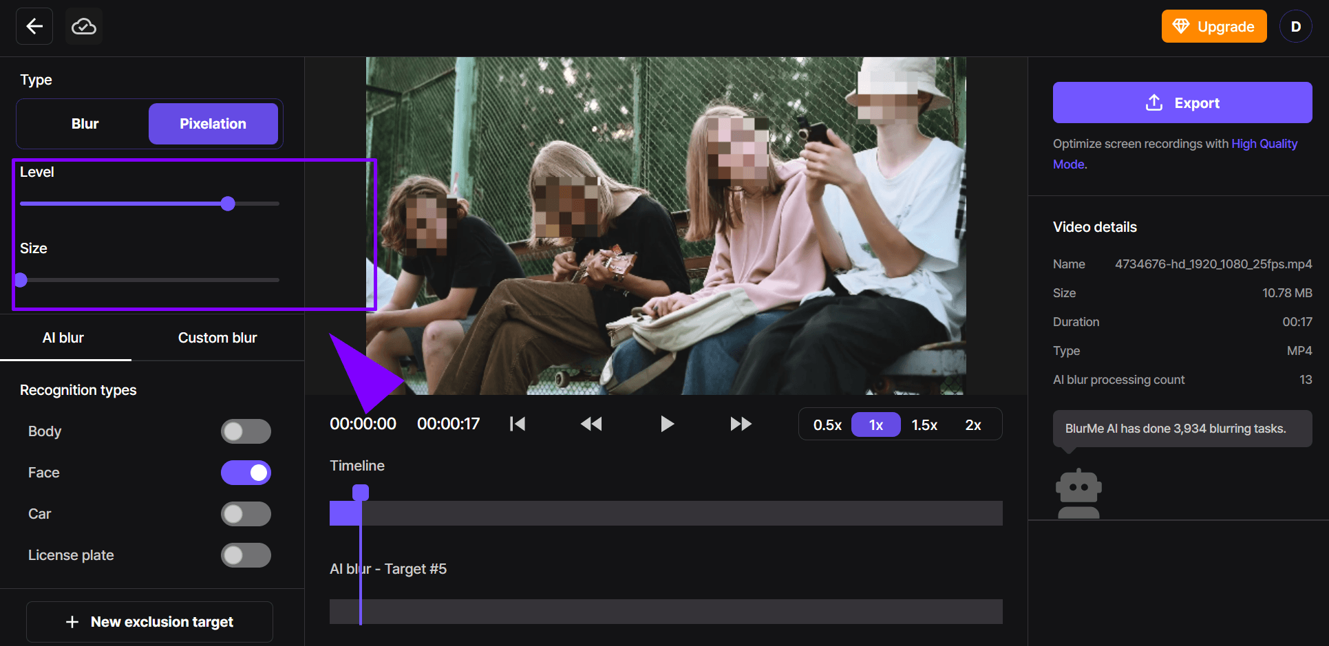 Ajuster l'intensité de la pixelisation pour créer une vidéo pixélisée personnalisée