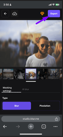 Downloading the blurred photo from BlurMe to post on Instagram Story