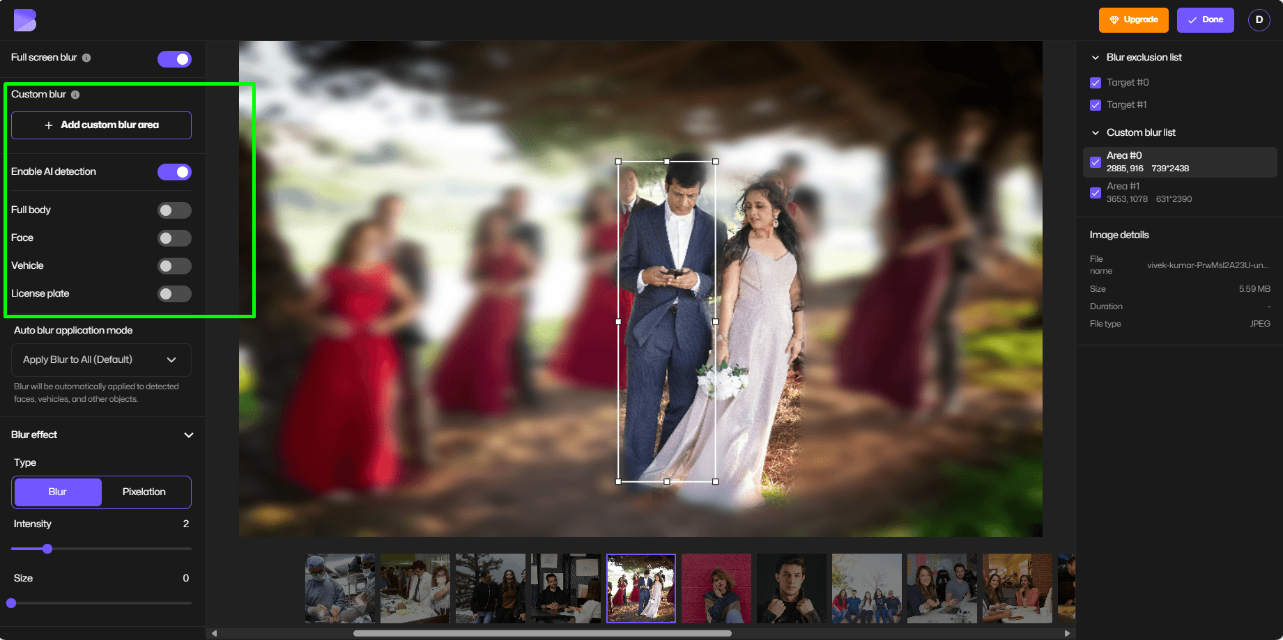 bokeh effect settings panel on BlurMe interface