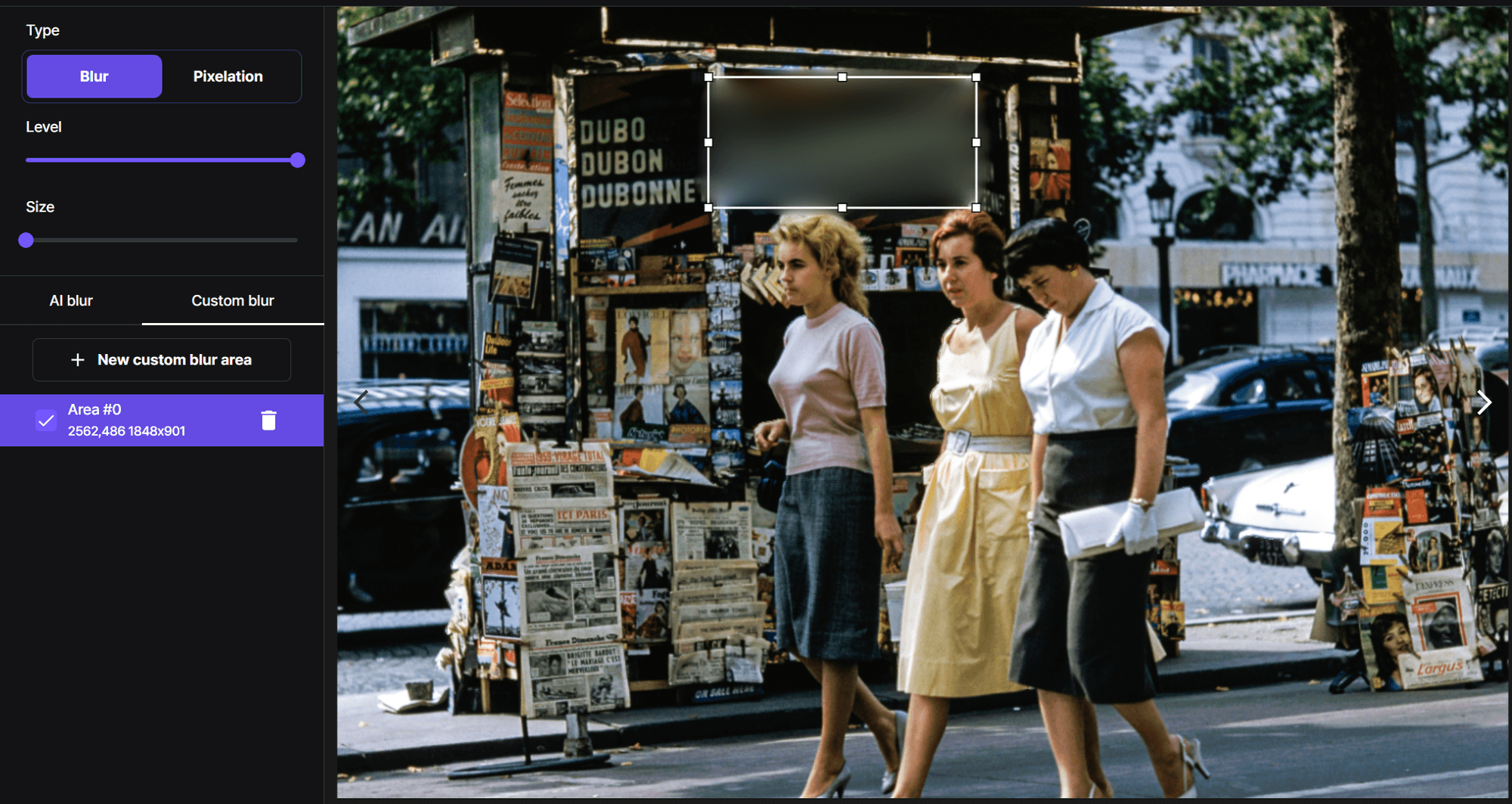 BlurMe의 검열 흐림 도구로 검열된 텍스트와 건물 이미지