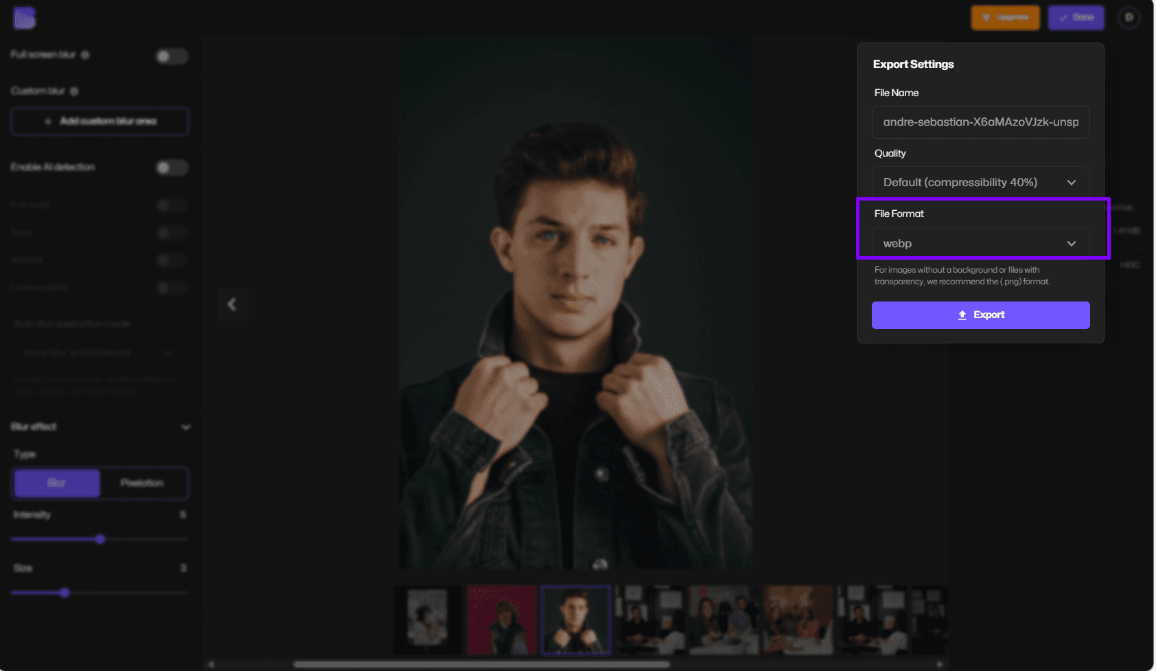 Convertitore di immagini HD di BlurMe per convertire le foto.