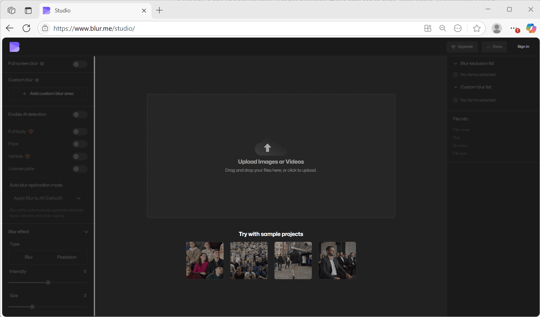 homepage del face pixelizer di BlurMe.