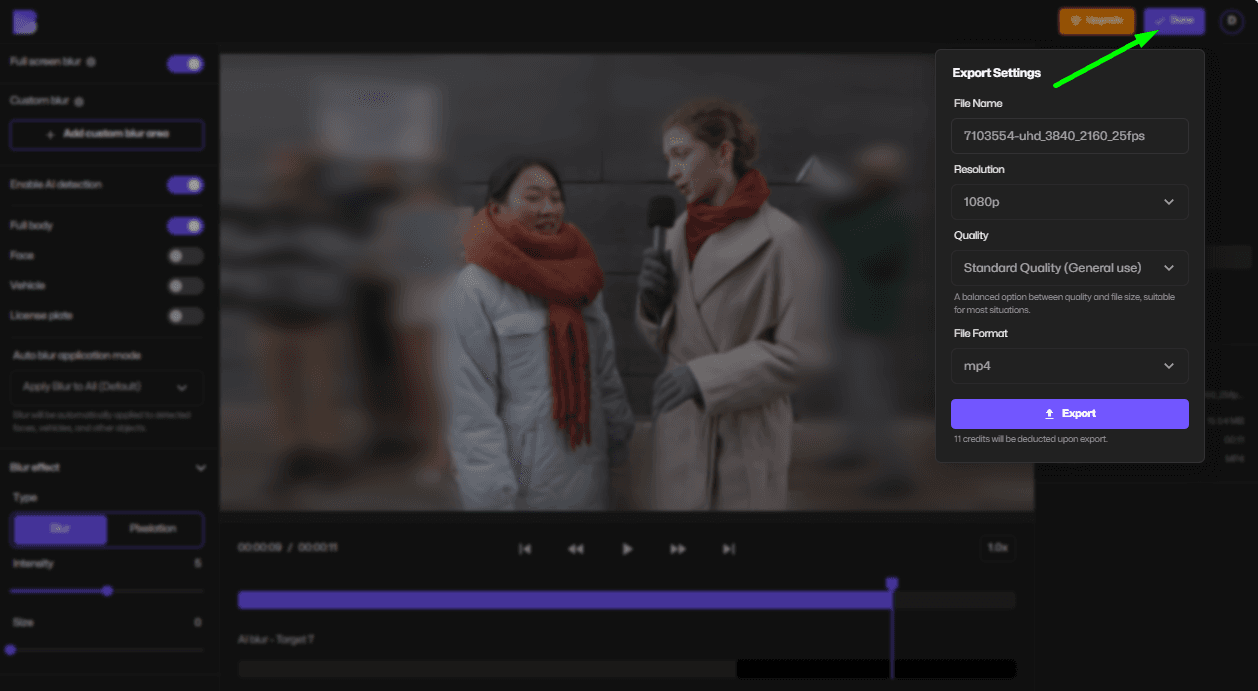 Verwischten Hintergrund des Videos exportieren.