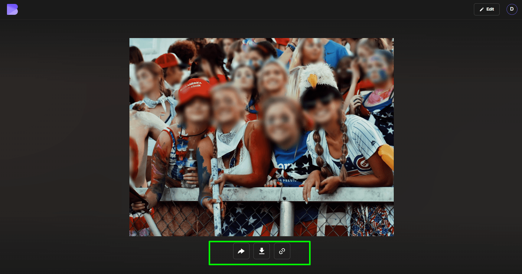 Exportando una imagen difuminada en HD con BlurMe para guardar.
