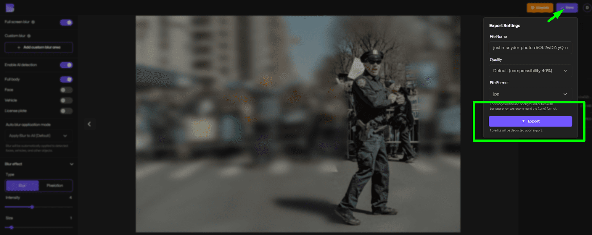 Exporting blurred background photo.