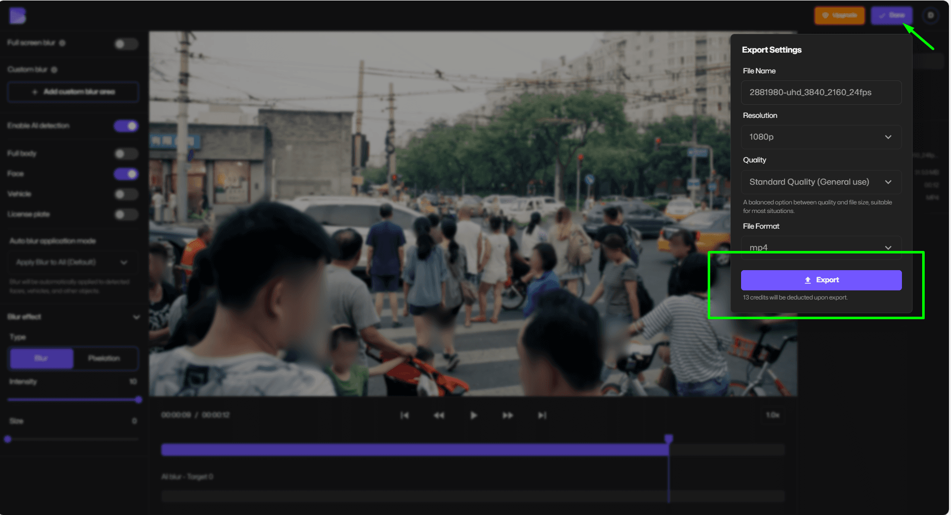 Blur.me — 원본 화질로 내보내기