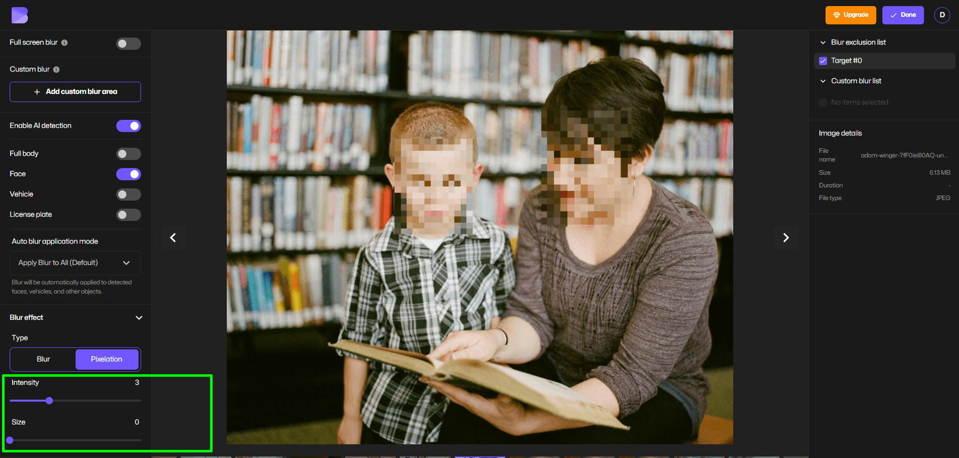 Screenshot of pixelated picture being adjusted.