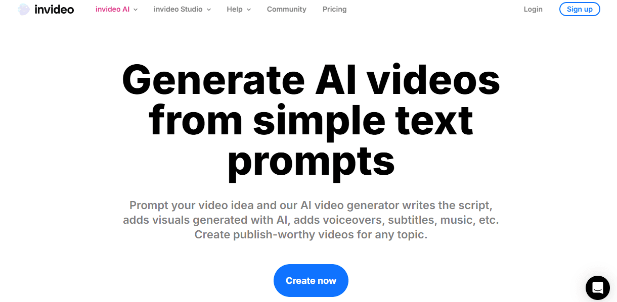 Invideo homepage.