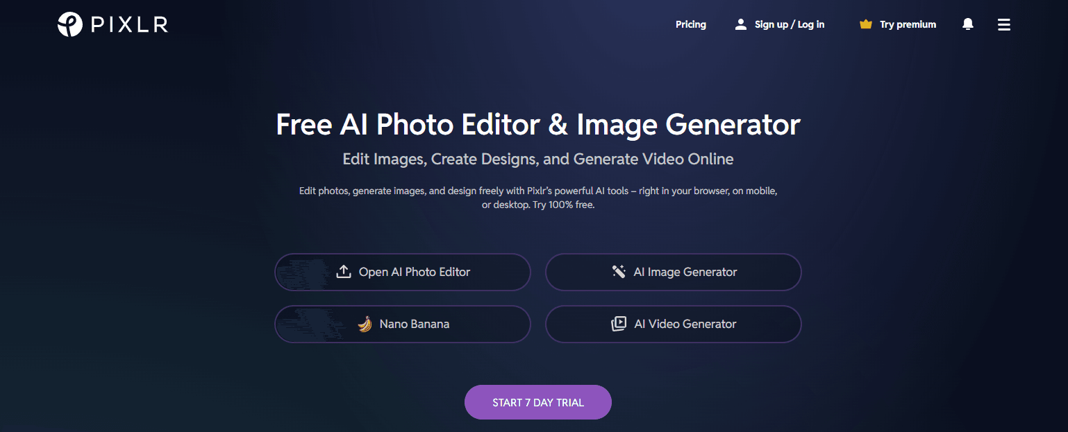 Pixlr blur background homepage.