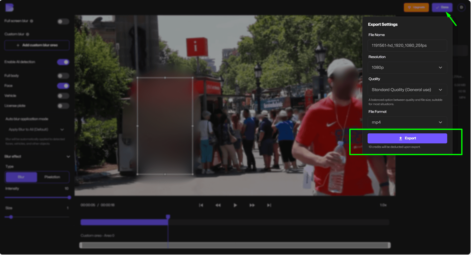 Verwischtes Video exportieren.