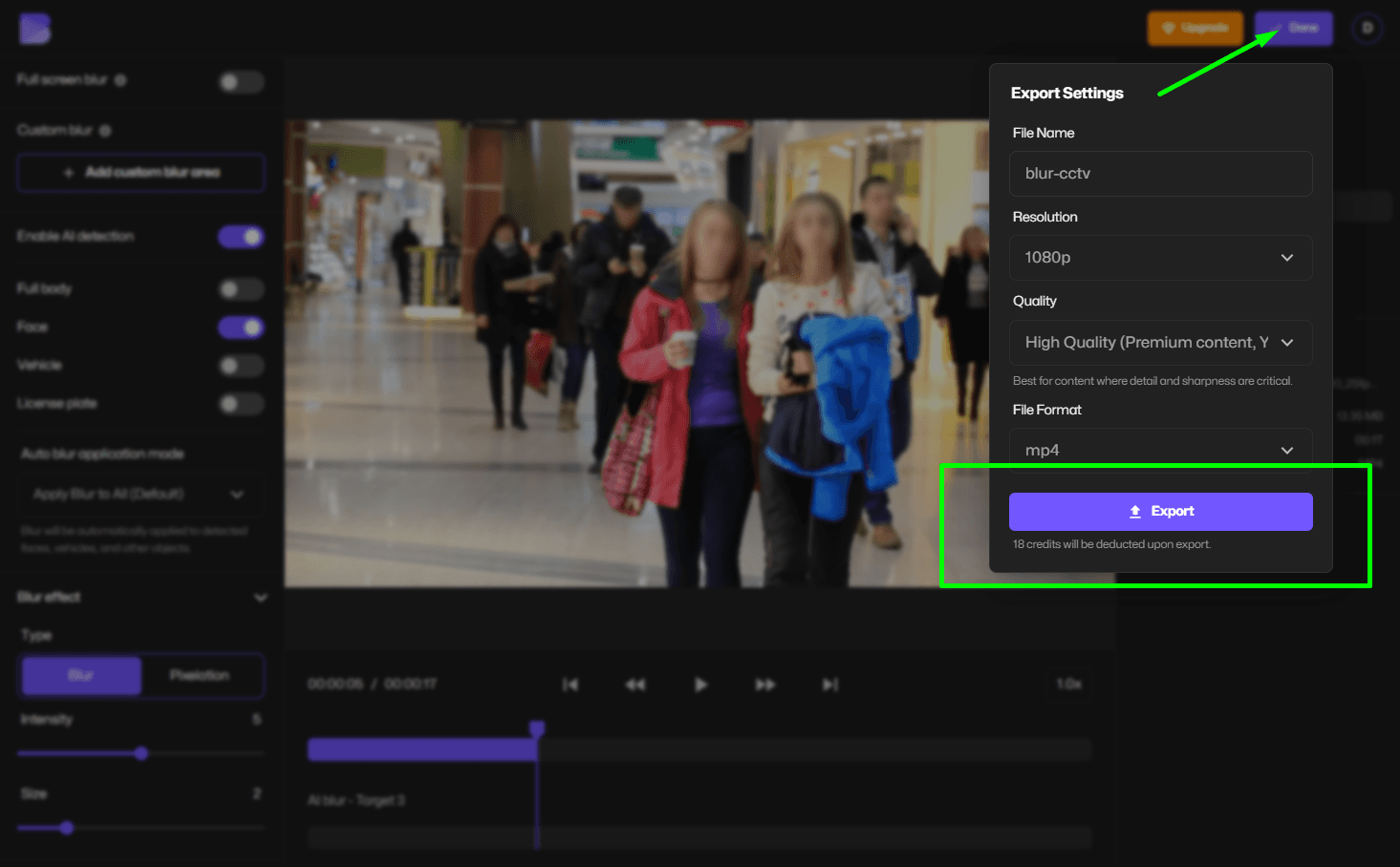 Exportieren des vollständig geschwärzten Überwachungsmaterials sicher nach dem Verwischt durch KI