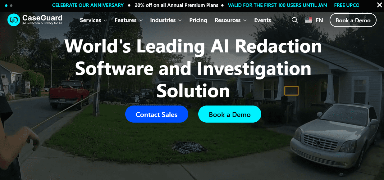 Caseguard video redaction homepage.