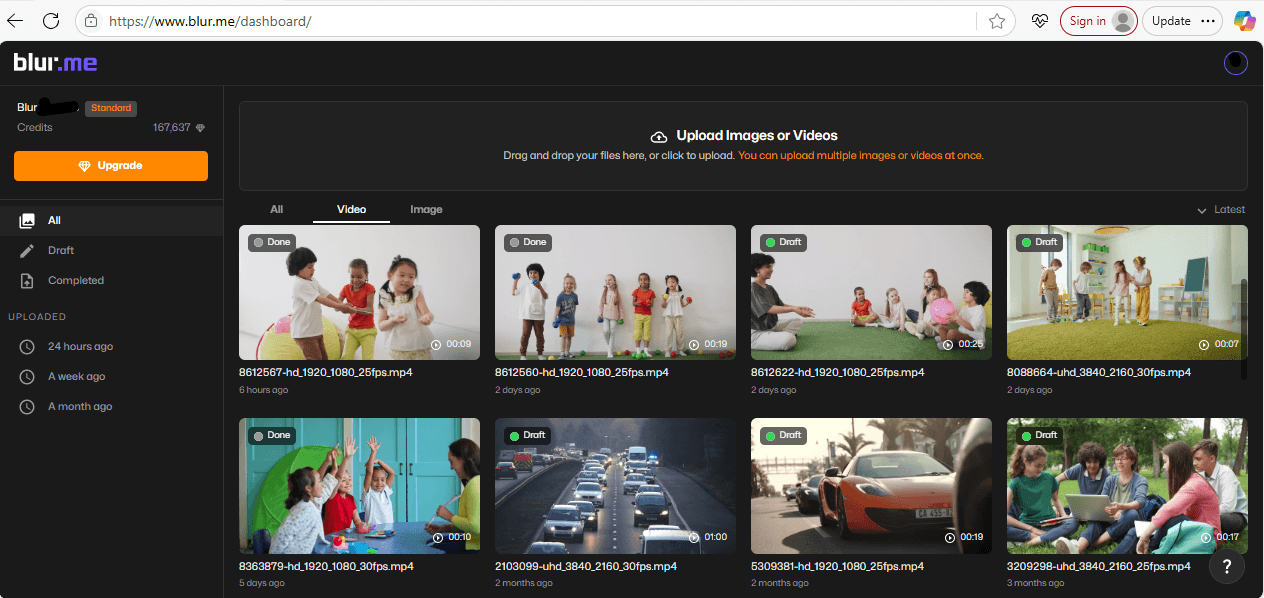 uploaded video to BlurMe for license plate blur
