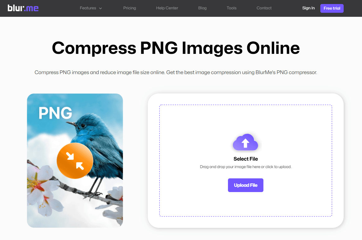 Page Web du compresseur PNG de BlurMe.