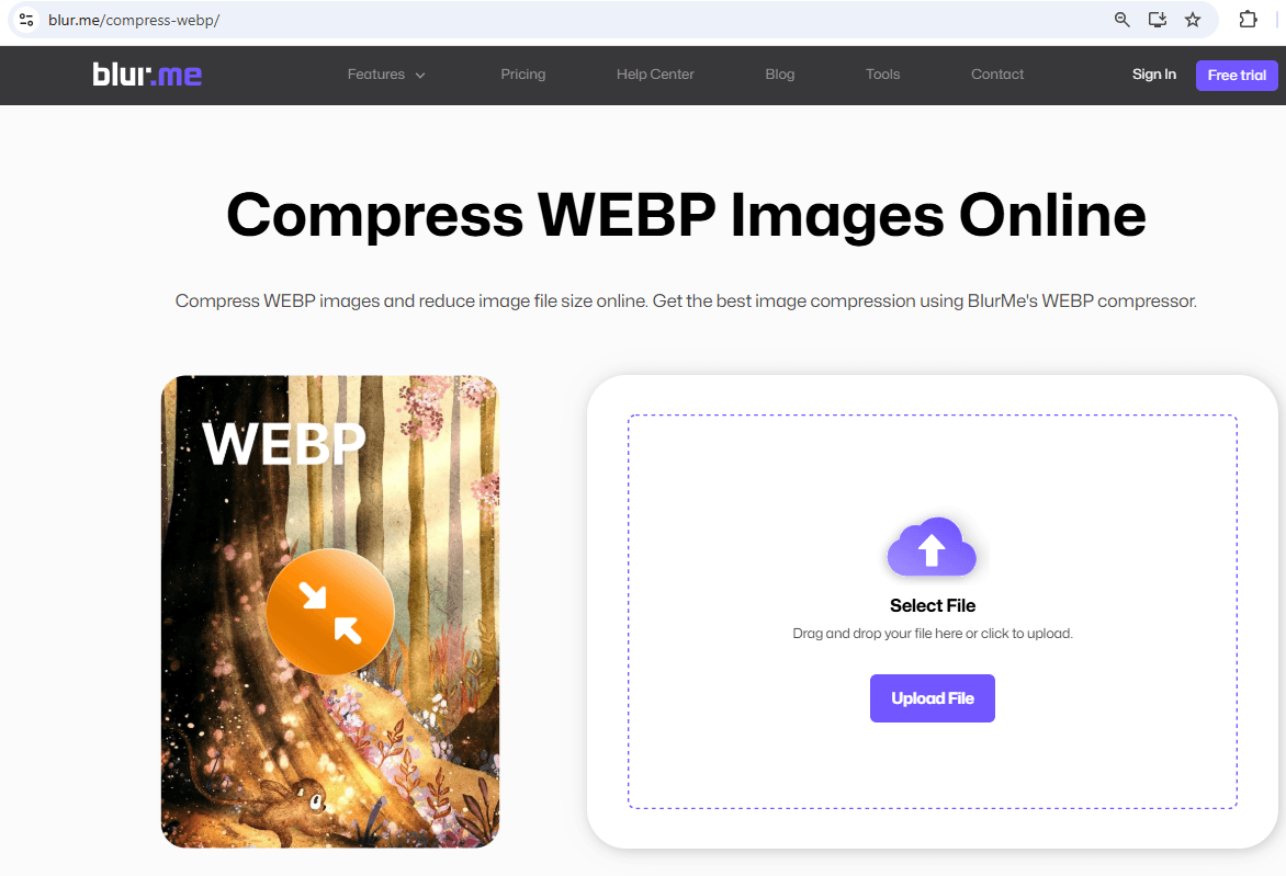 Komprimieren von WEBP-Bildern auf einer Webseite.