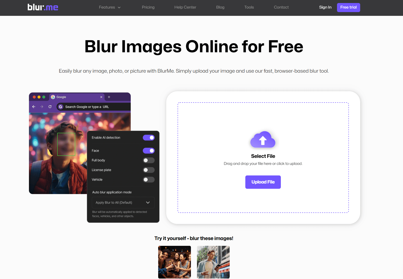 Pantalla de carga de la herramienta Blur Image