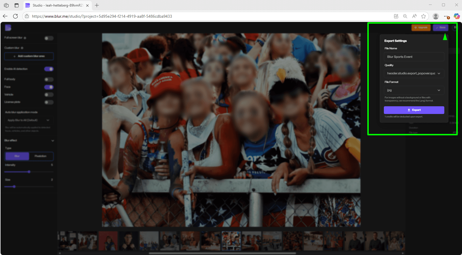 Exporting blurred picture
