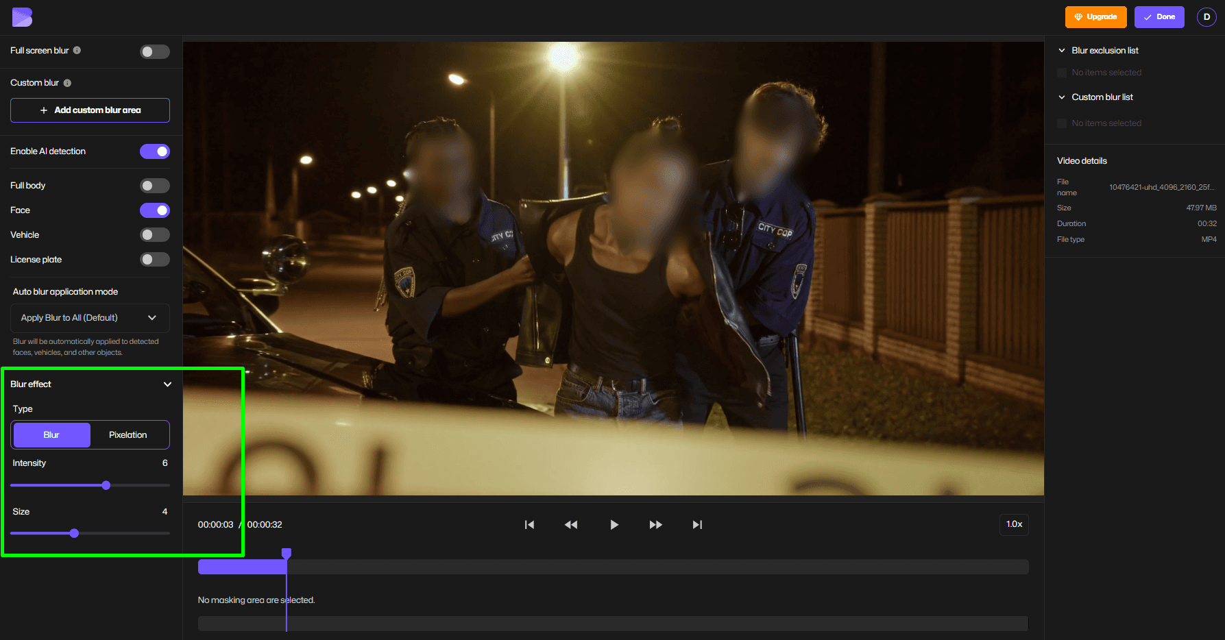 Regolazione dell'offuscamento tramite lo strumento di redazione video BlurMe.