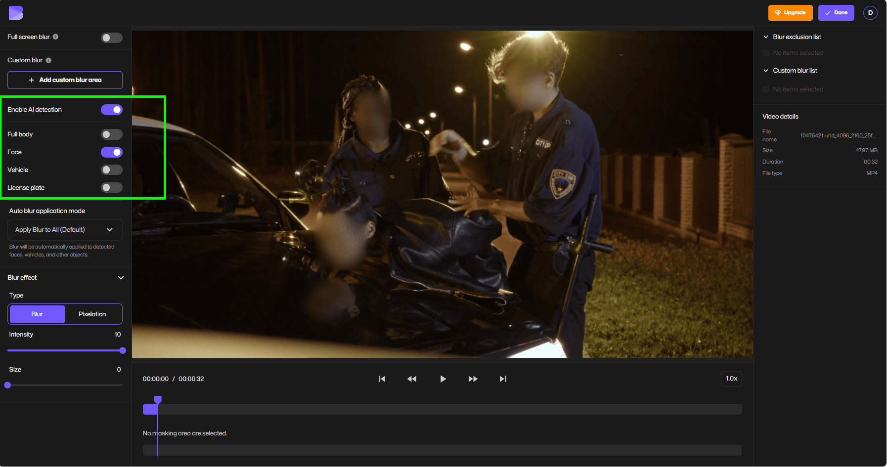 Redazione di un video tramite lo strumento di redazione video BlurMe.