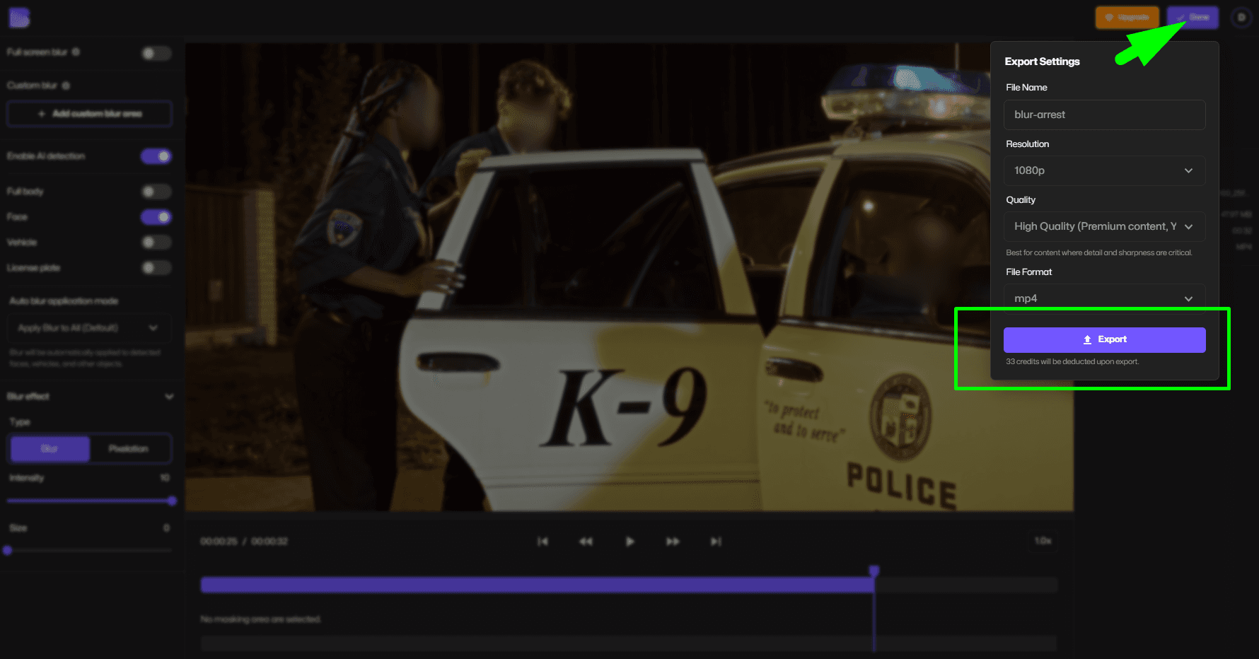 Esportazione del video redatto tramite lo strumento di redazione video BlurMe.