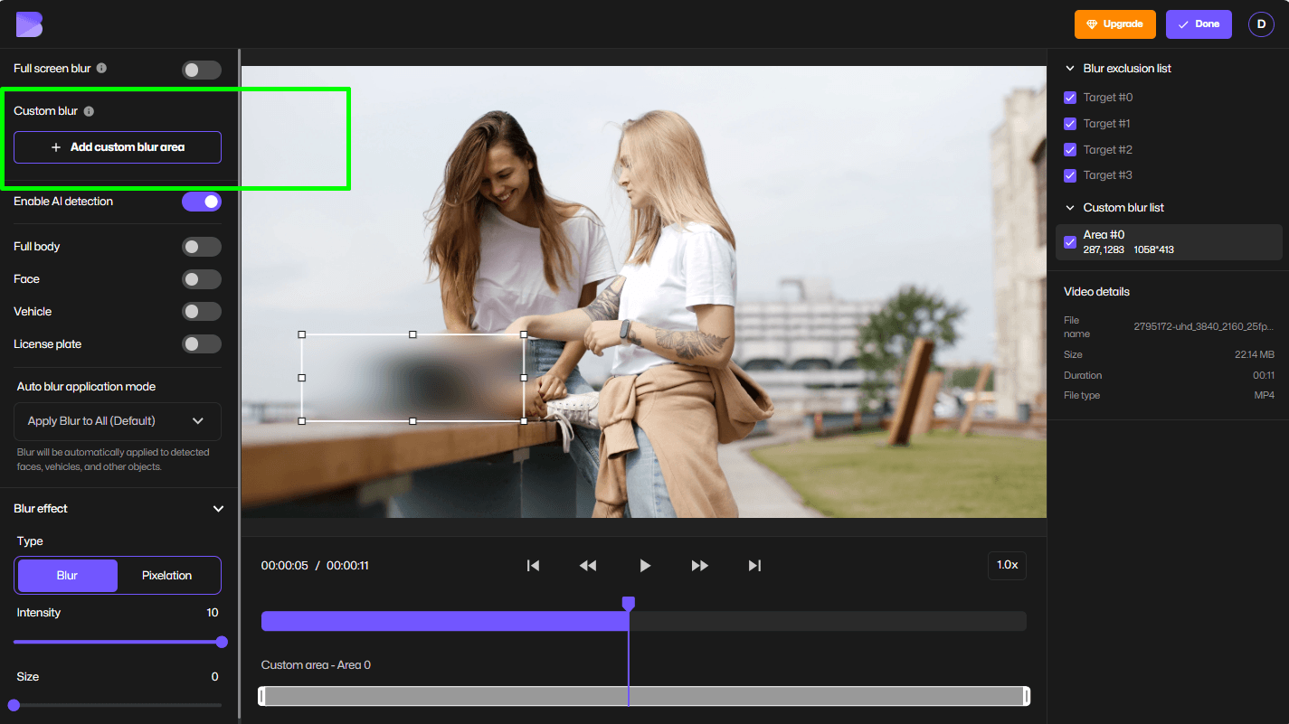 カスタムぼかし写真画面。