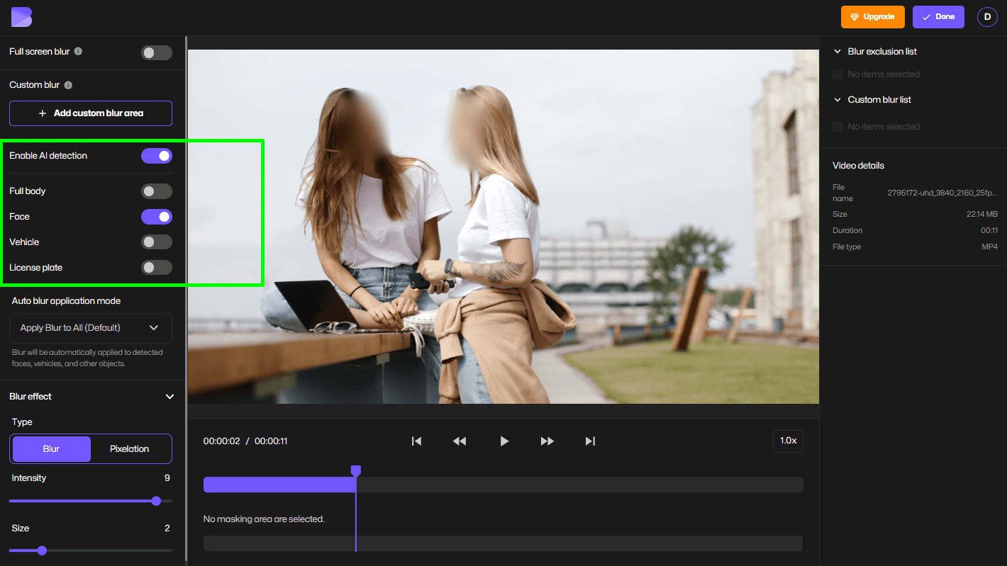 ぼかし写真AIが有効な画面。