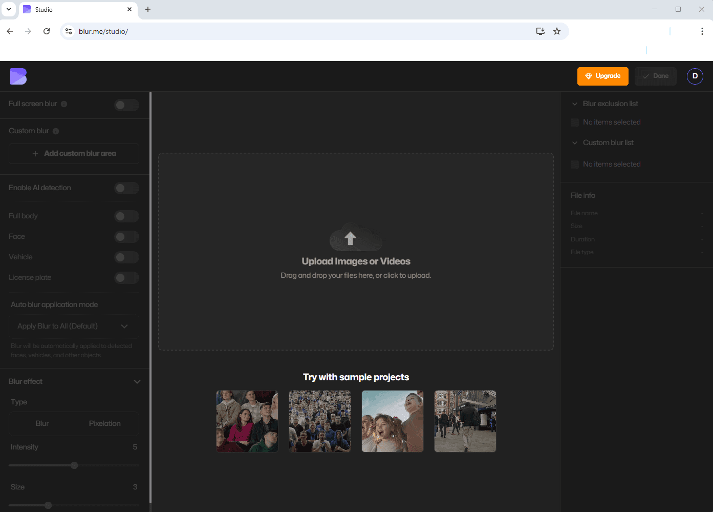 BlurMe online background blur toolpage.