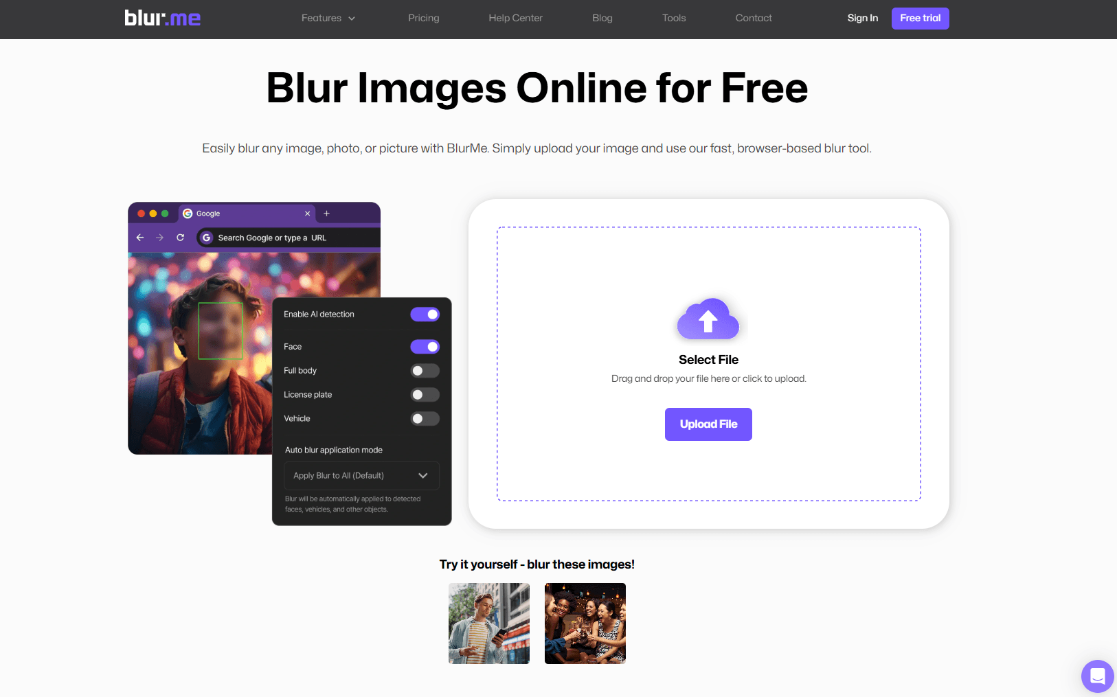 BlurMe Blur Image Homepage.
