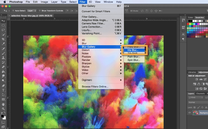 Adobe Photoshop blur image page.
